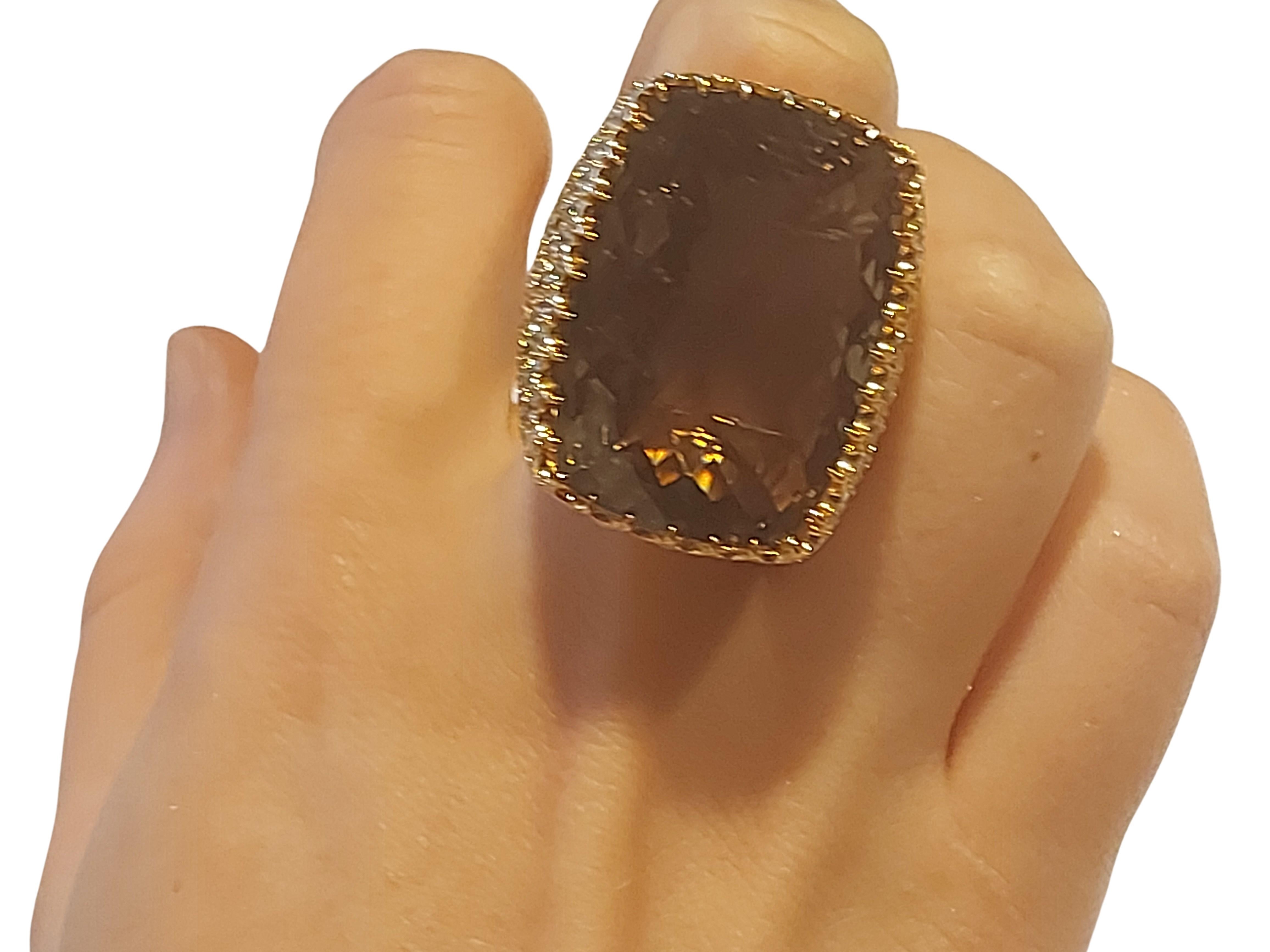 18kt Pink Gold Ring with a Large 36.5ct Topaz, 7.49ct Yellow Sapphires, Diamonds For Sale 7