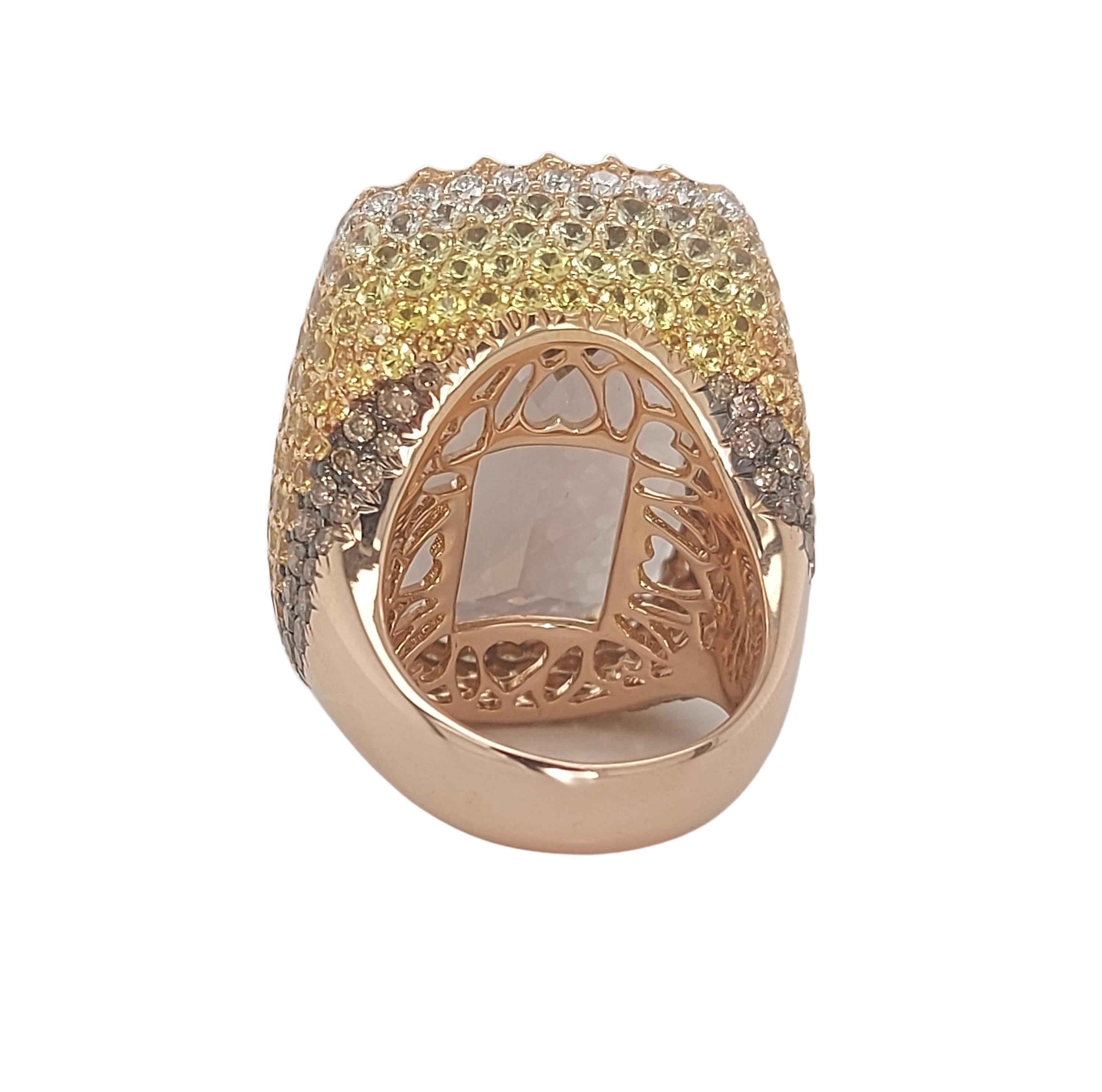 18kt Pink Gold Ring with a Large 36.5ct Topaz, 7.49ct Yellow Sapphires, Diamonds For Sale 3