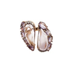 18Kt Pink Gold Ring with Amethyst faceted gems and Diamonds