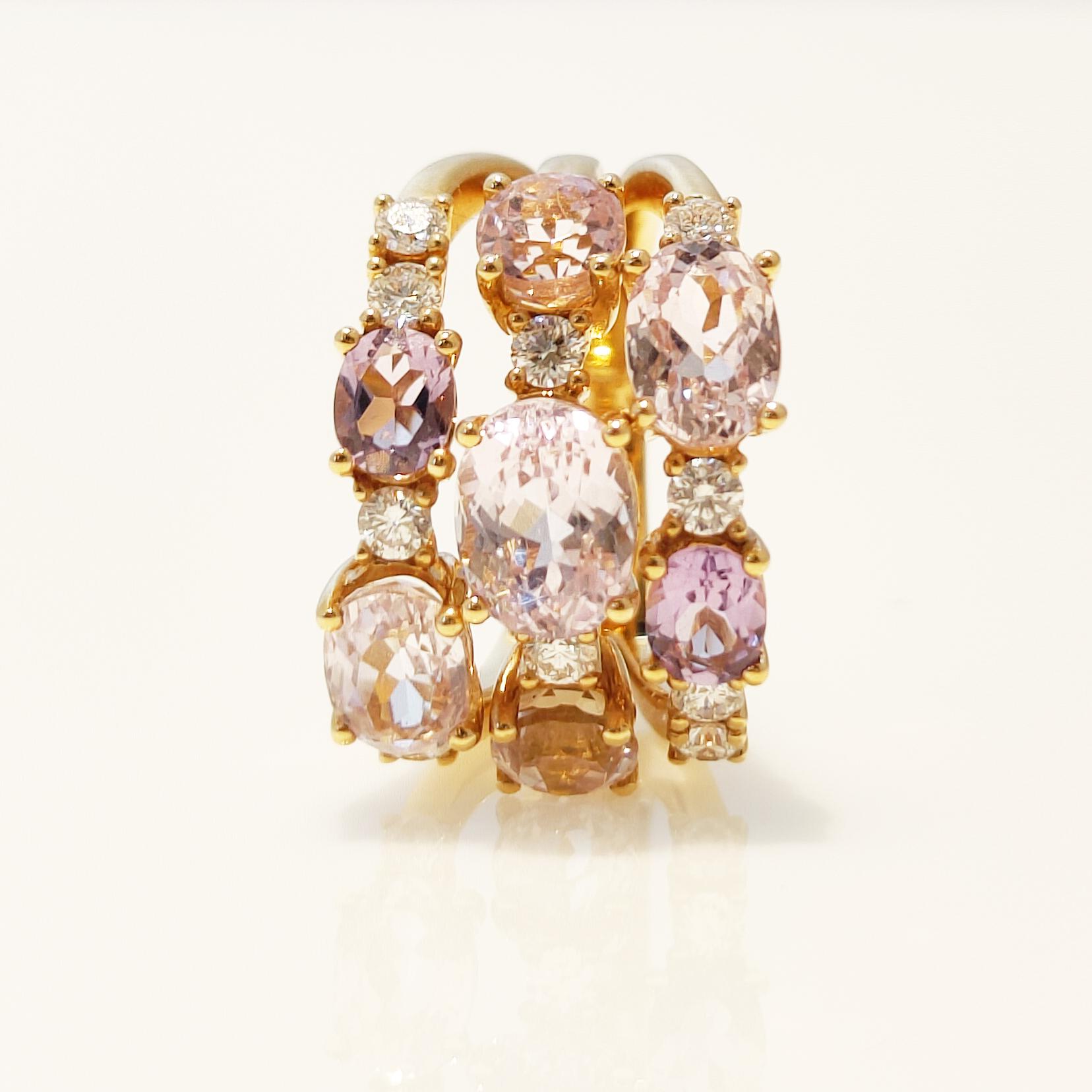 18 Karat Pink Gold Ring with Amethyst, Kunzite and Diamonds 3