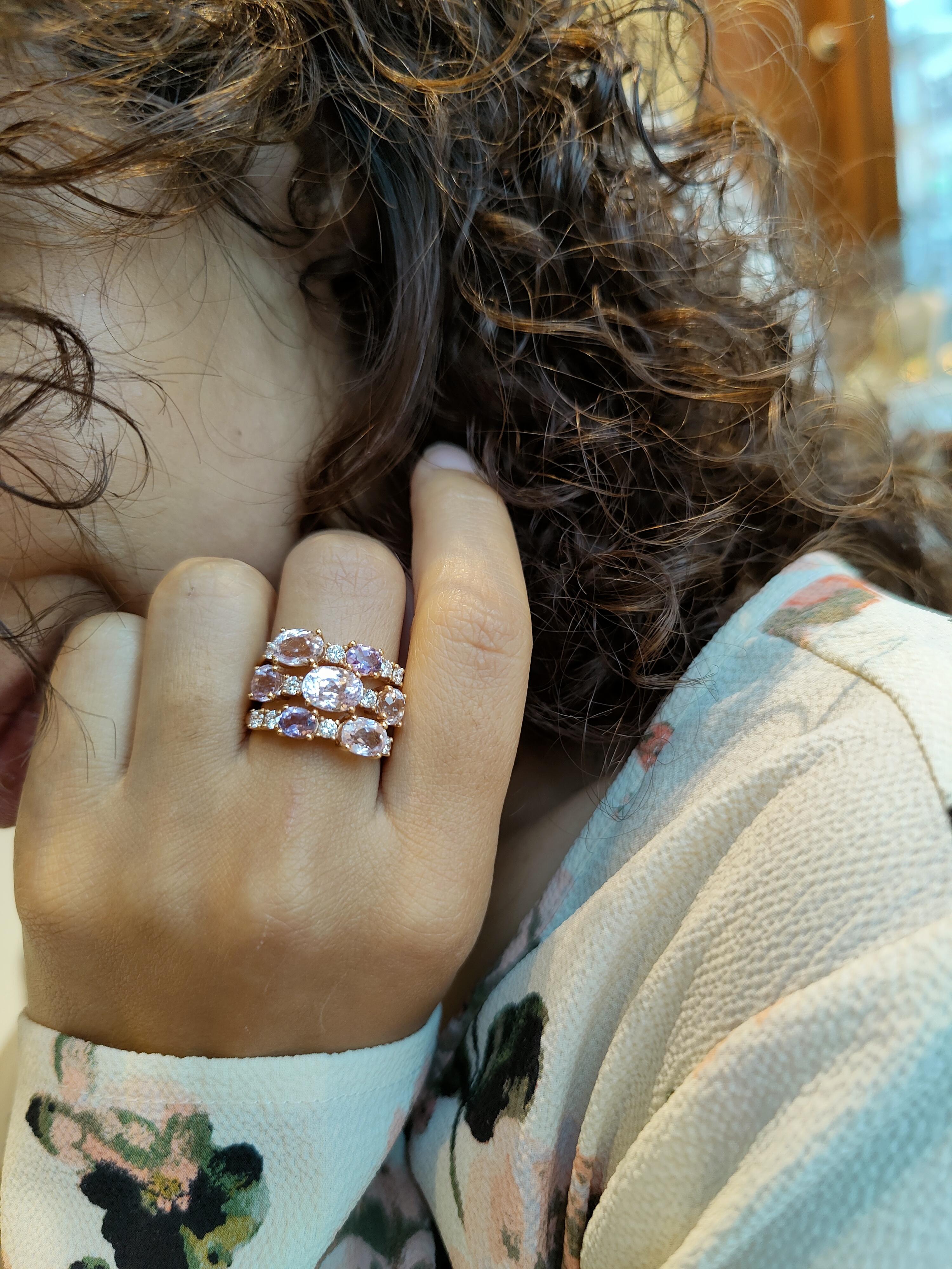 Modern 18 Karat Pink Gold Ring with Amethyst, Kunzite and Diamonds