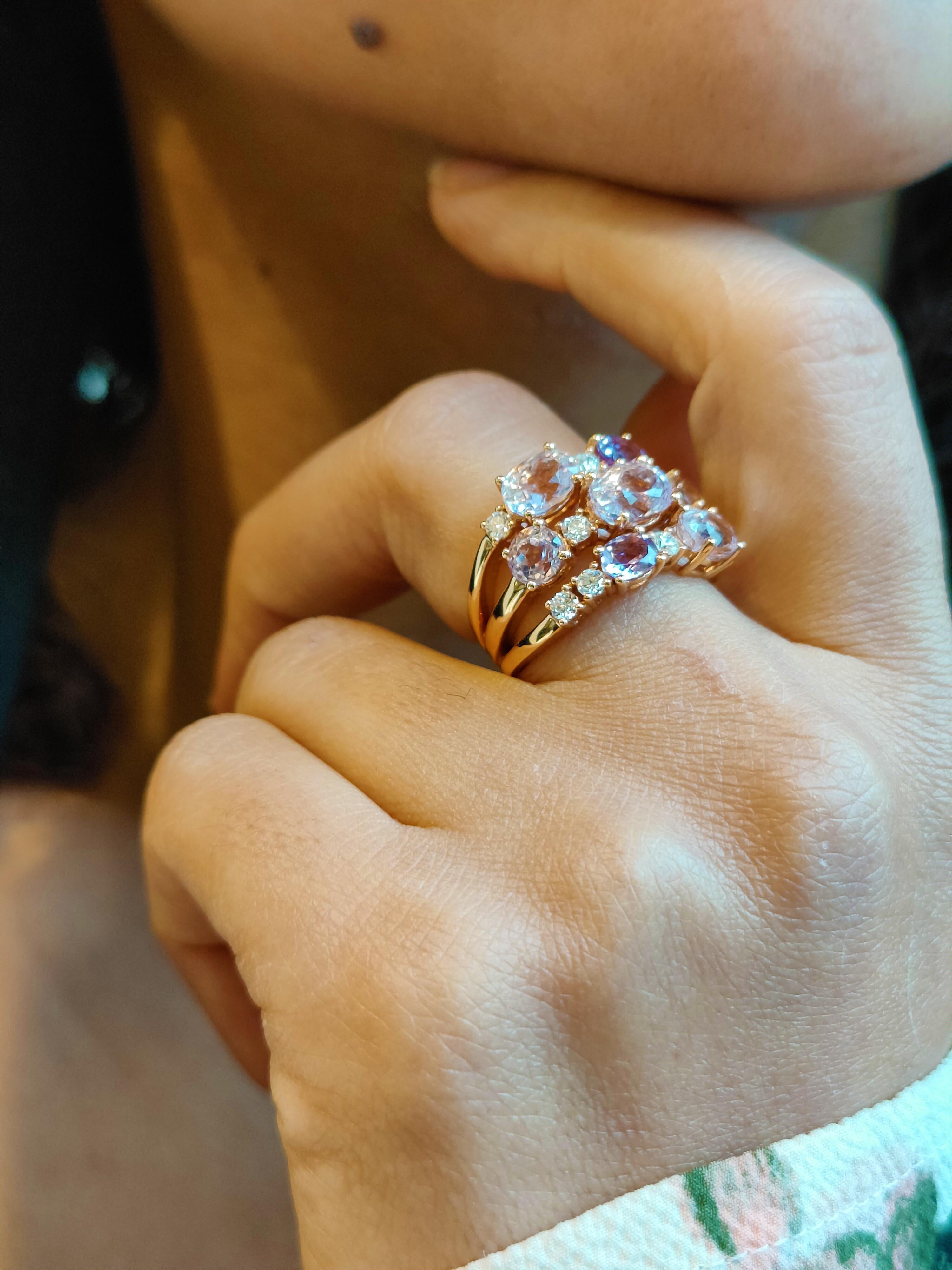 18 Karat Pink Gold Ring with Amethyst, Kunzite and Diamonds 1