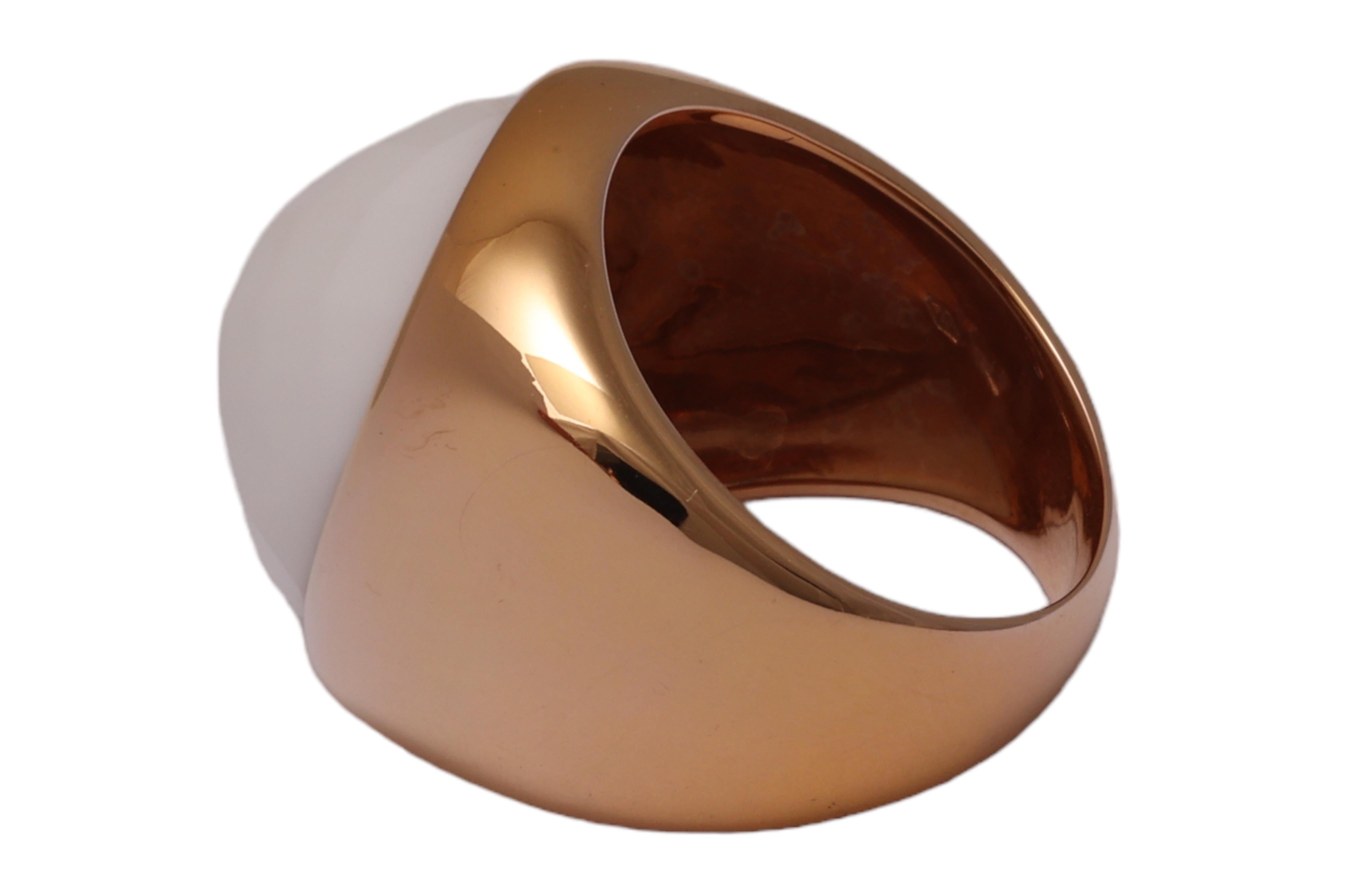 Artisan 18kt. Pink Gold Ring With Round Faceted White Onyx Stone  For Sale