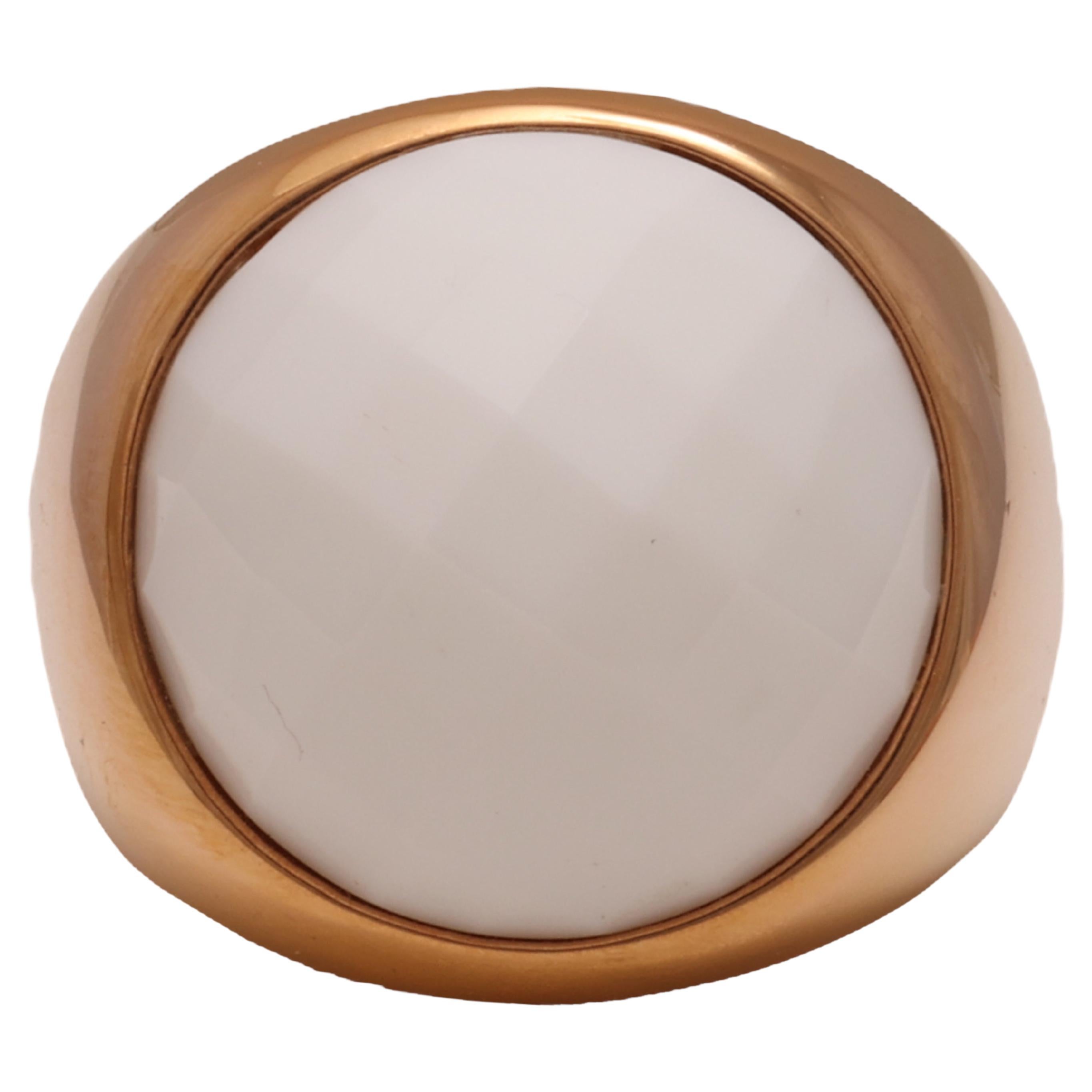 18kt. Pink Gold Ring With Round Faceted White Onyx Stone 