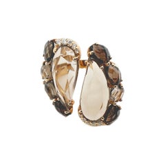 18Kt Pink Gold Ring with Smoky Quartz faceted gems and Diamonds