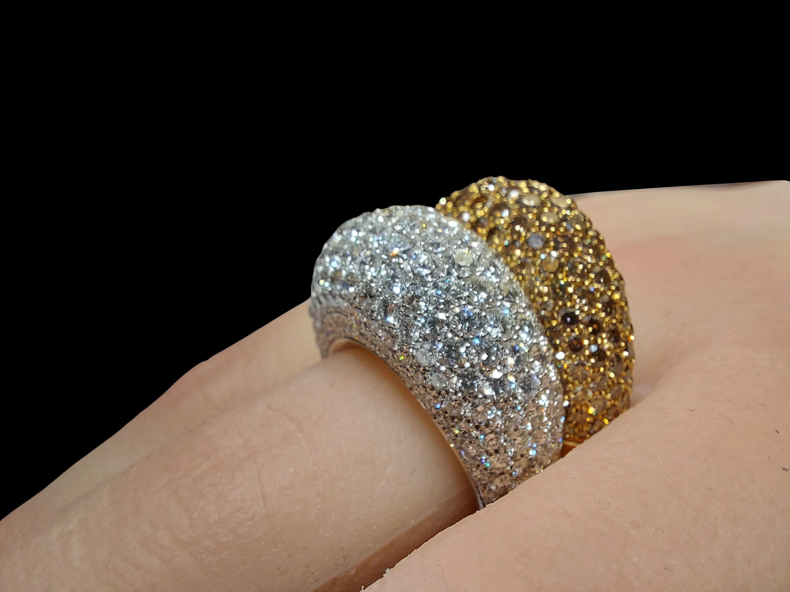 18kt Pink Gold & White Gold Ring with White & Cognac Diamonds For Sale 12