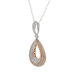 18KT Pink & White Gold Champagne and White Diamond Teardrop Pendant – 3.27CT-TW