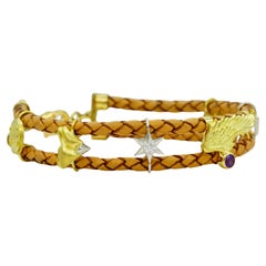 18kt Platinum Gold Leather Bracelet Personalized Charms: Custom Made-to-Order