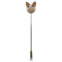 Spilla a bastone con perla australiana in oro rosso bianco 18Kt e diamanti neri Wolfhound