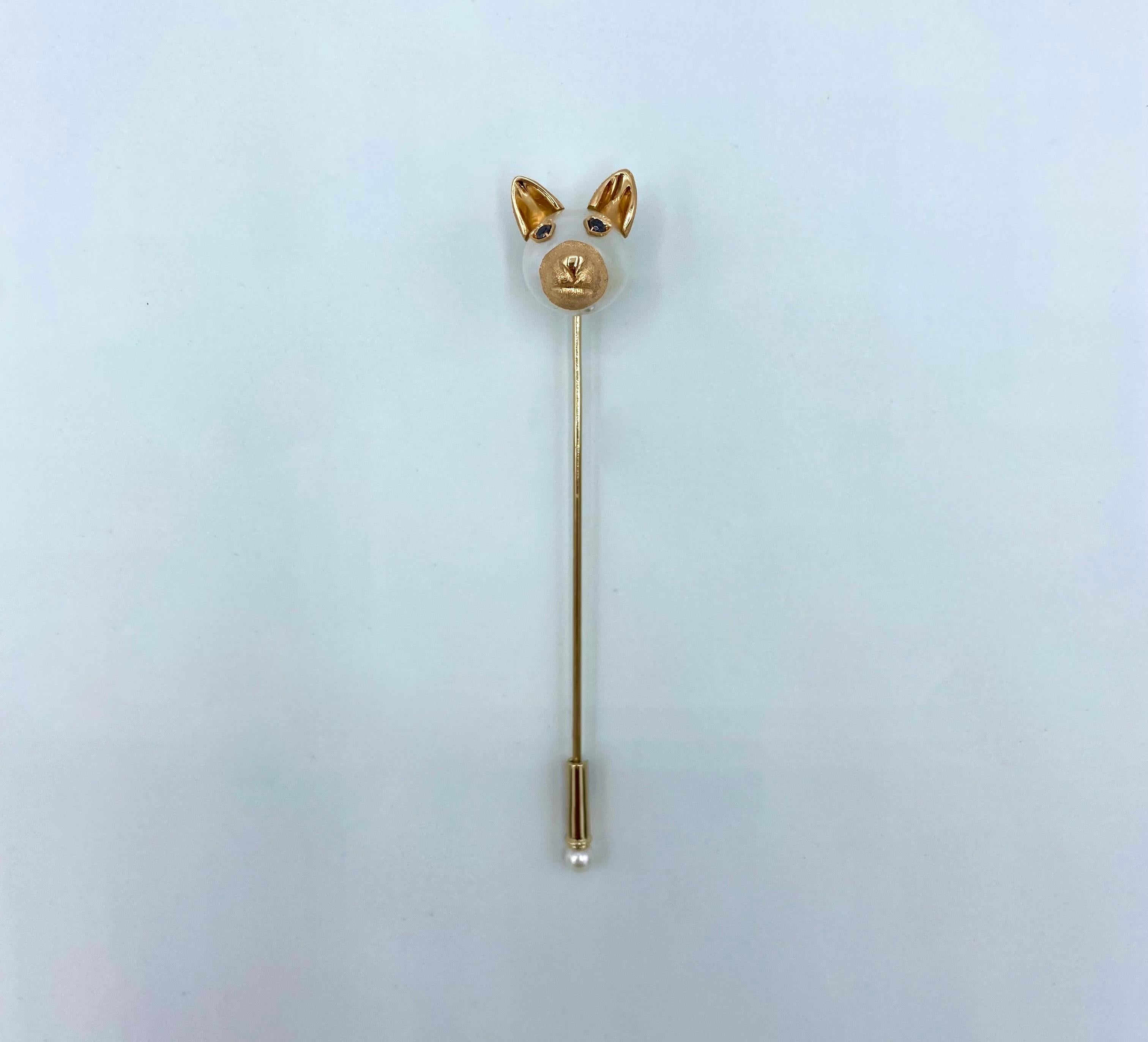 18Kt Red White Gold Black Diamond Wolfhound Australian Pearl Stick-Pin Brooch For Sale 2