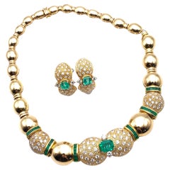 18KT Vintage Emerald and Diamond Demi Parure