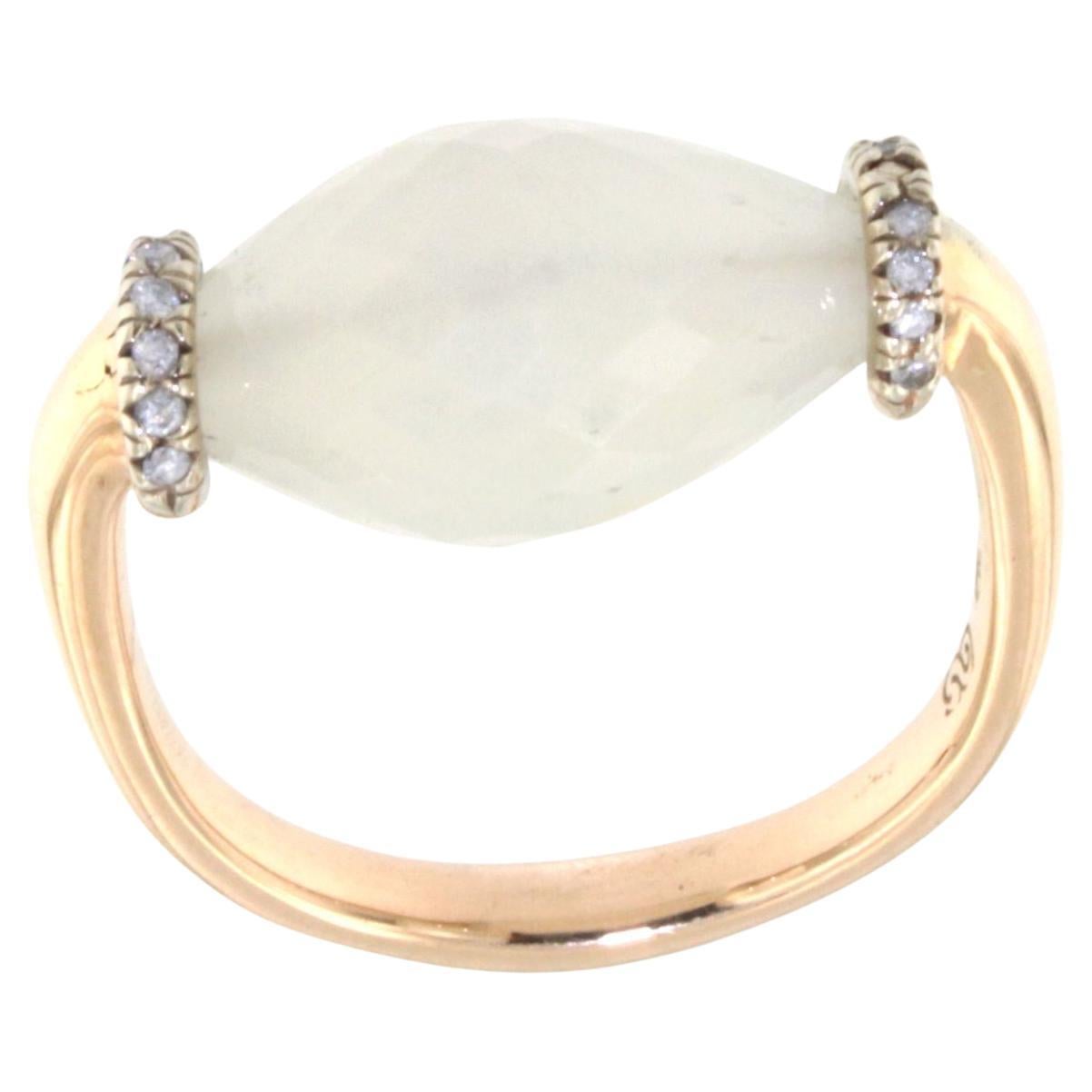 18Kt Rode White Gold Natural Stones White Diamond Fashion Elegant Cocktail Ring