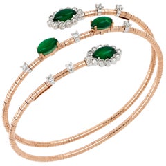 18kt Rose and White Flex Bracelet Green Eyes with Aventurine And Diamonds