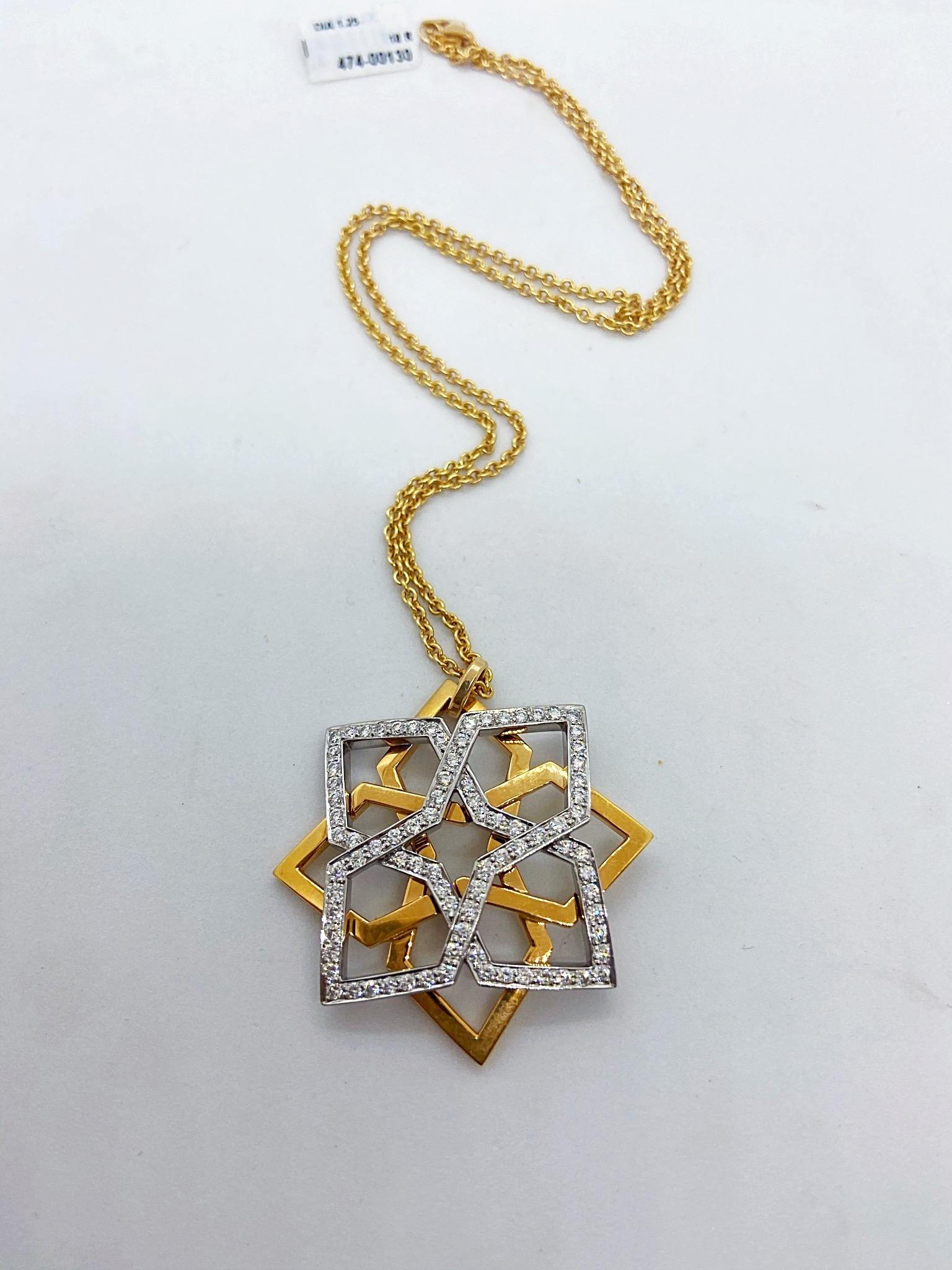 Modern 18 Karat Rose and White Gold 1.25 Carat Diamond Geometric Pendant For Sale