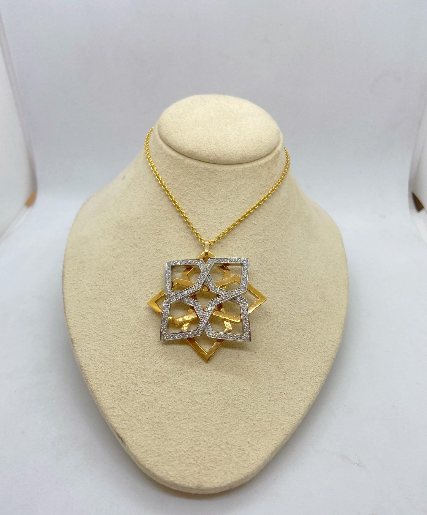 18 Karat Rose and White Gold 1.25 Carat Diamond Geometric Pendant In New Condition For Sale In New York, NY