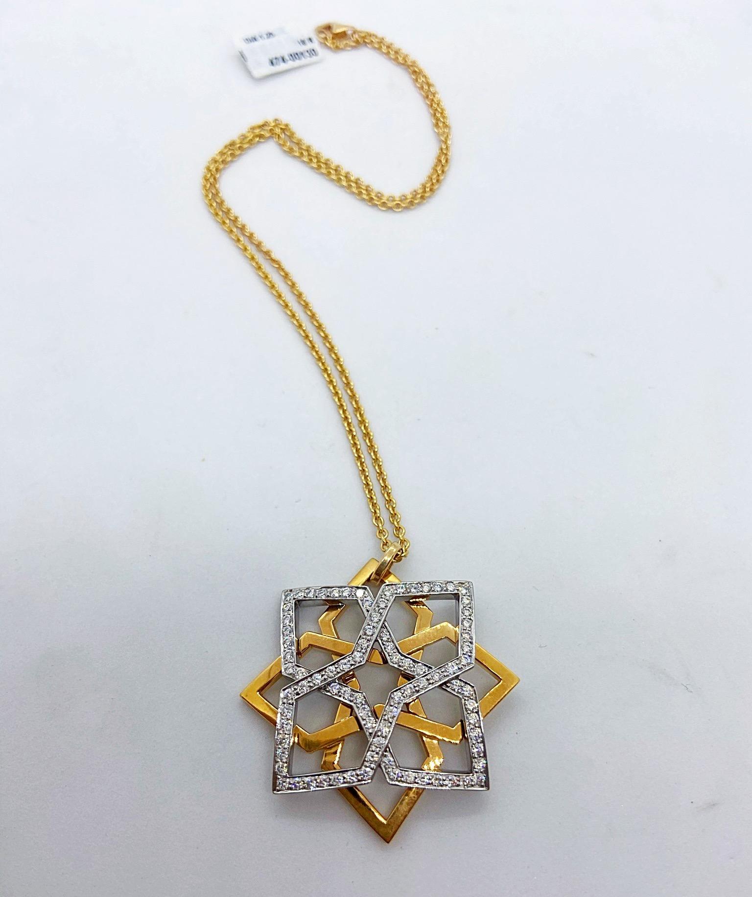 Women's or Men's 18 Karat Rose and White Gold 1.25 Carat Diamond Geometric Pendant For Sale