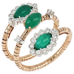 18kt Rose and White Gold Flex Ring Green Eyes with Aventurine and Diamonds