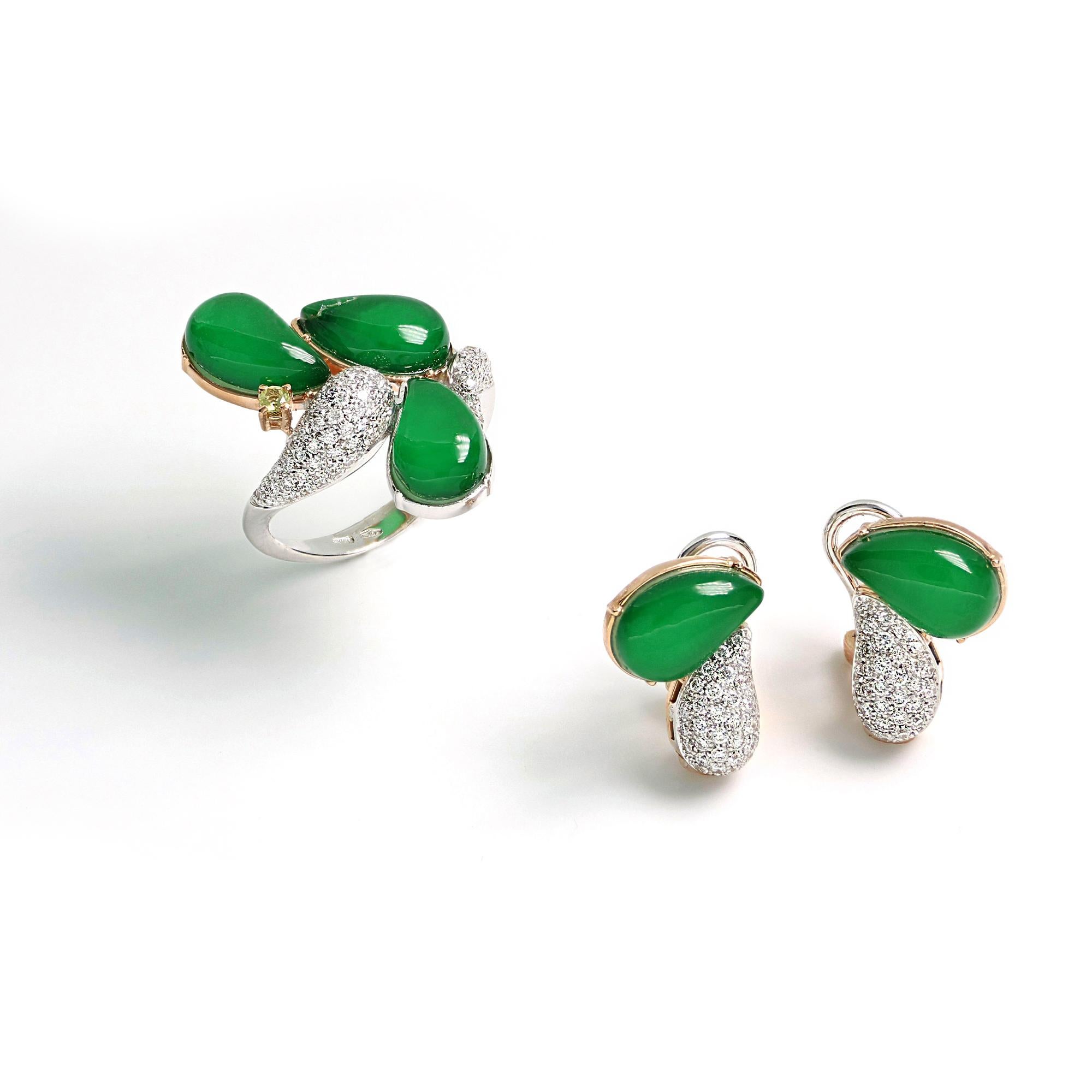 Contemporary 18kt Rose and White Gold Les Fleurs Earrings with Aventurine and Diamonds For Sale