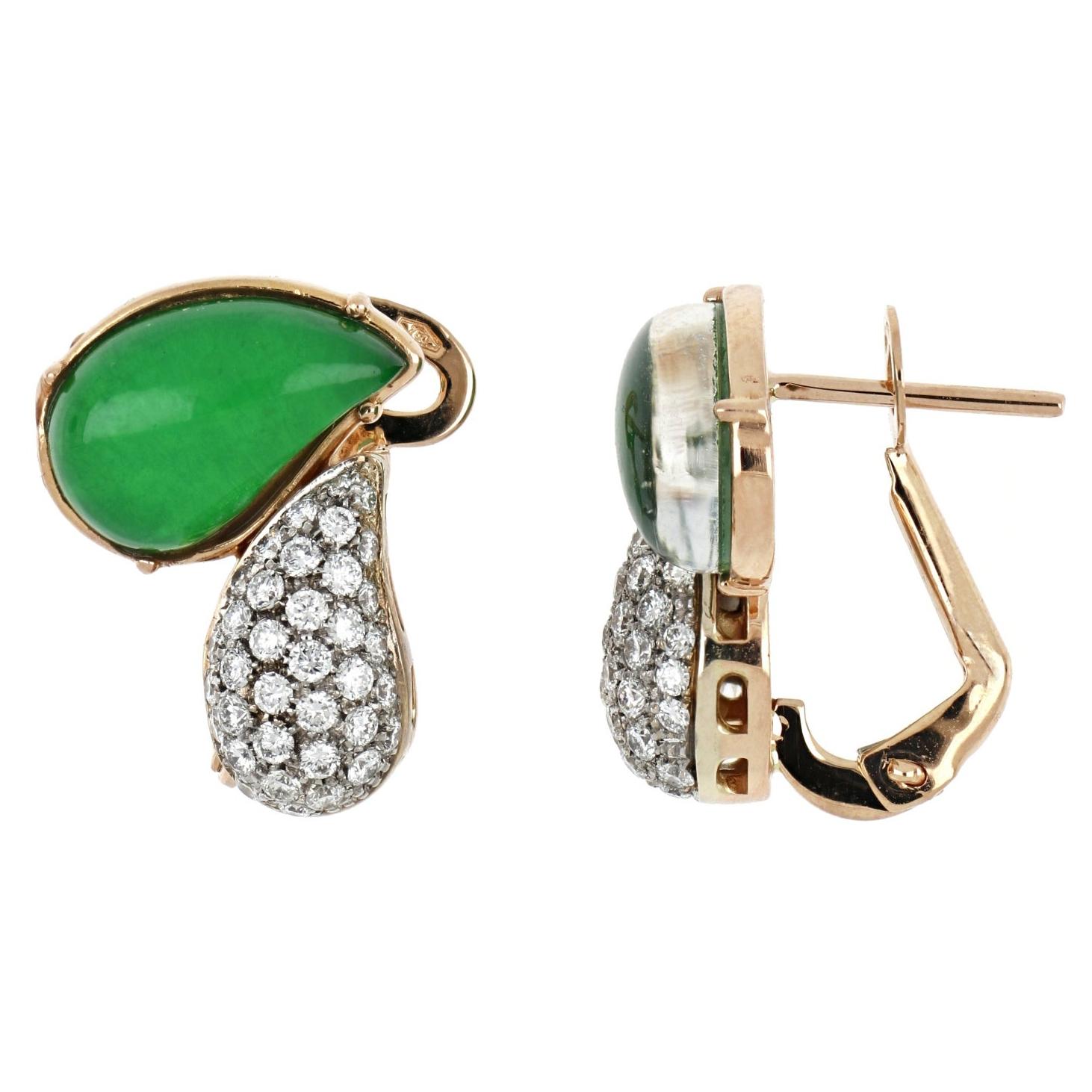 18kt Rose and White Gold Les Fleurs Earrings with Aventurine and Diamonds For Sale