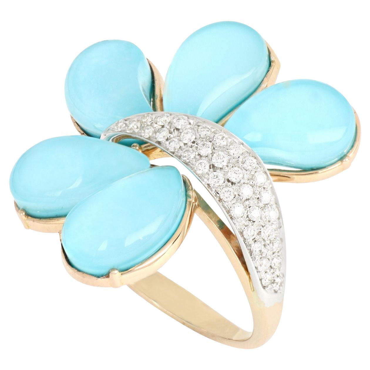 18kt Rose and White Gold Les Fleurs Turquoise Drops Ring with Diamonds