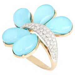 Anillo de oro rosa y blanco de 18 quilates Les Fleurs Gotas de Turquesa con Diamantes