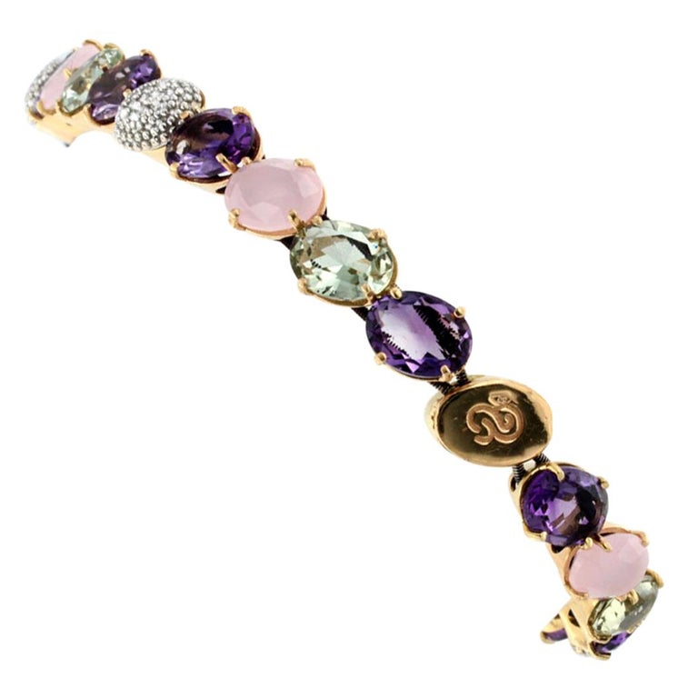18kt Rose and White Gold with Amethyst Pink Quartz Green Amethyst Bracelet  For Sale at 1stDibs | rose gold amethyst bracelets, pink amethyst bracelet,  rose quartz and amethyst bracelet