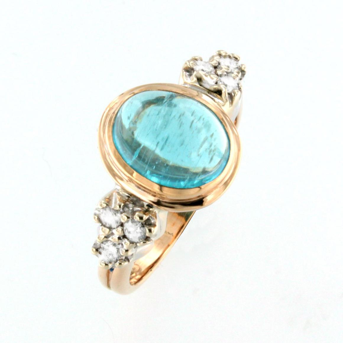 Oval Cut 18kt Rose and White Gold with Apatite and White Diamonds Ring For Sale