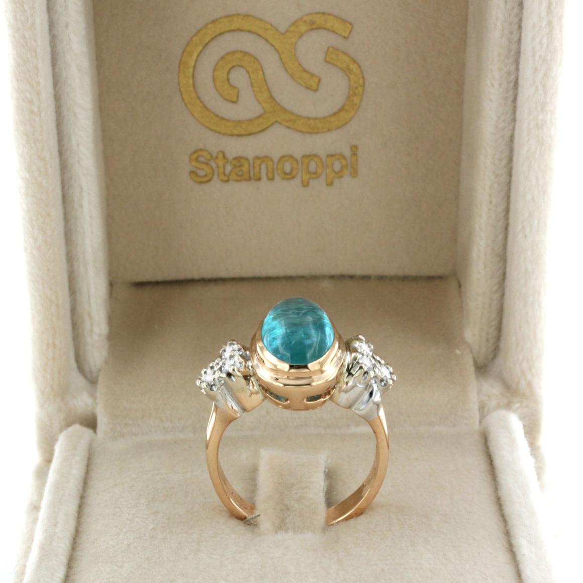 18kt Rose and White Gold with Apatite and White Diamonds Cocktail Fashion Ring For Sale 2
