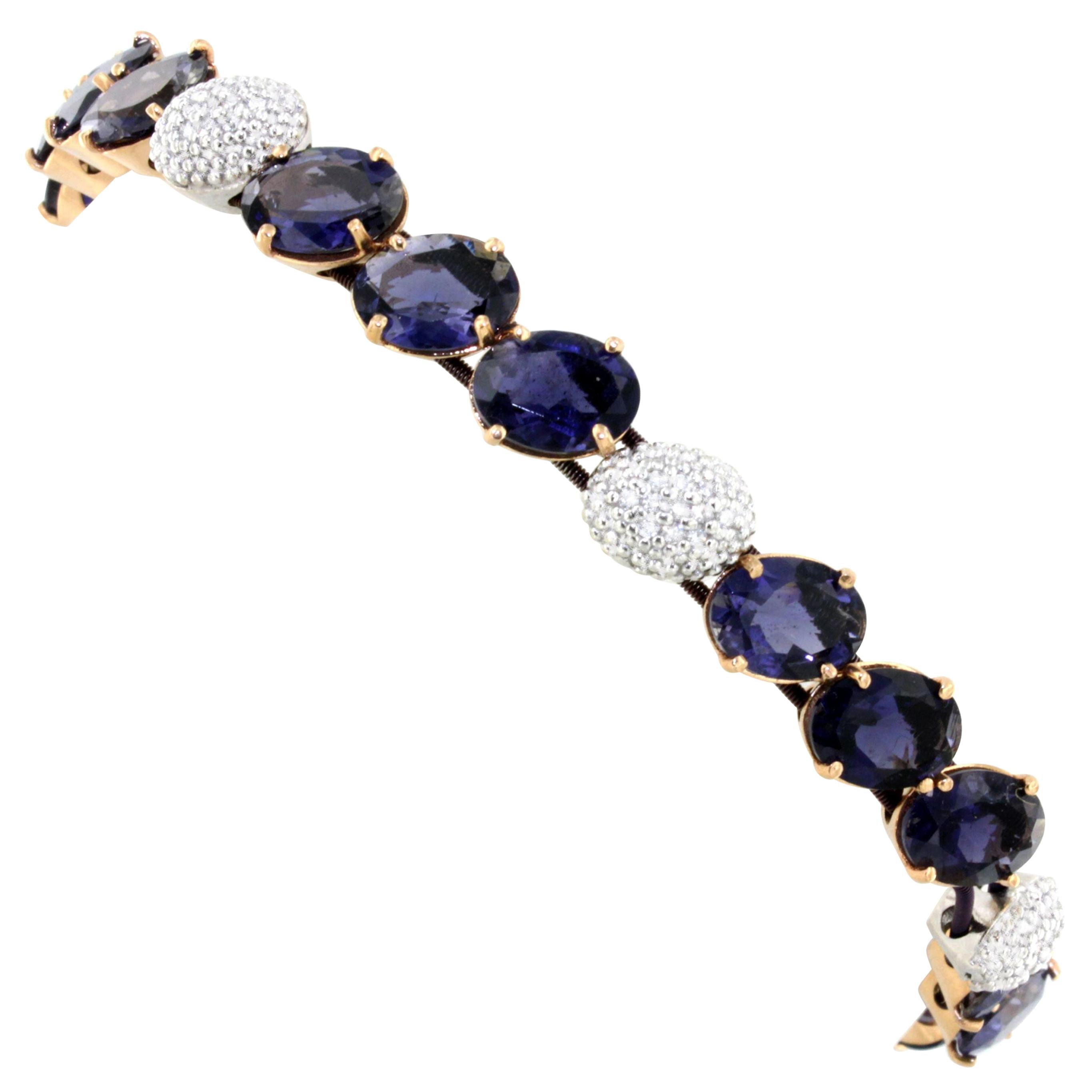 18Kt Rose and White Gold with Iolite and White Diamonds Bracelet