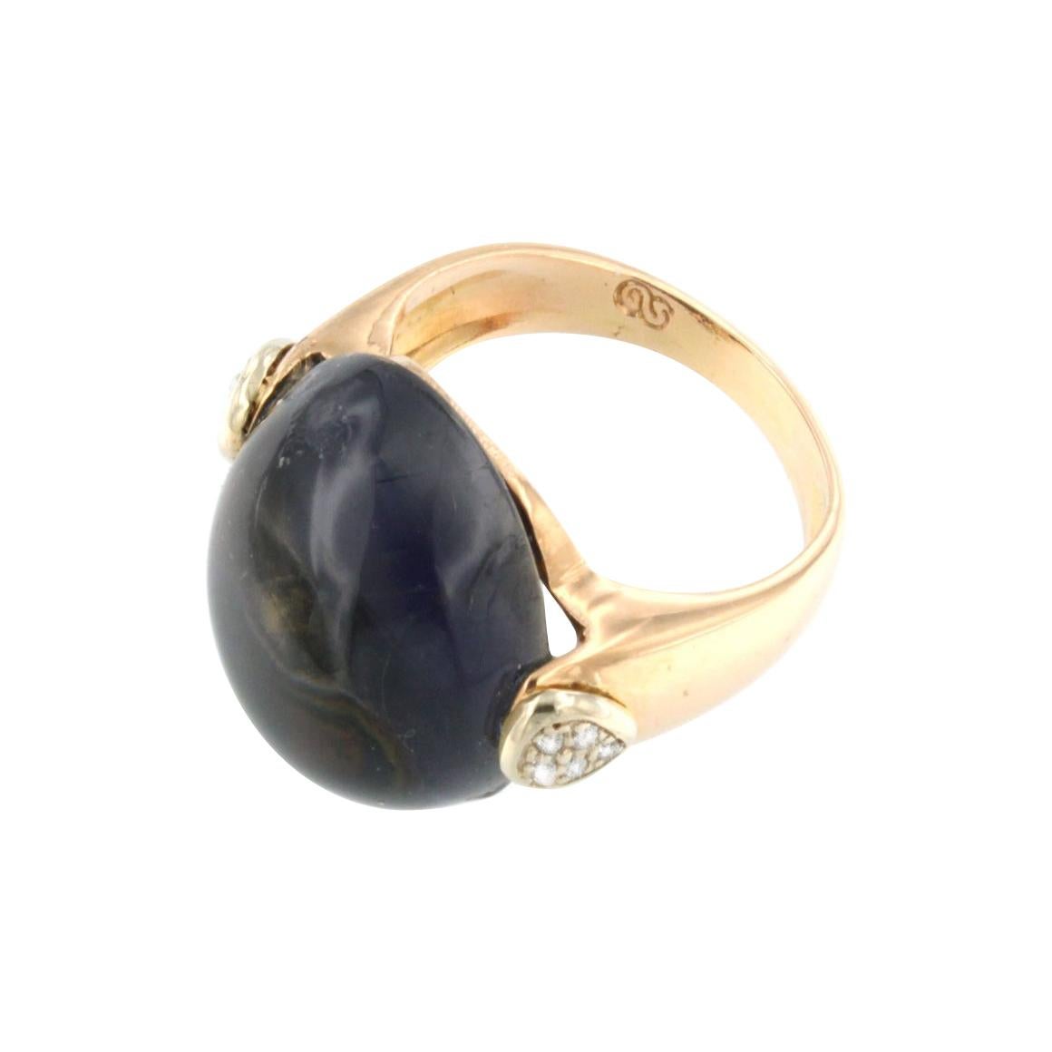 18kt Rose and White Gold with Iolite and White Diamonds Modern Timeless Ring For Sale