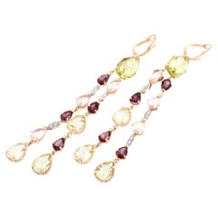 18Kt Rose and White Gold with Multicolour Stones White Diamonds Modern Earrings