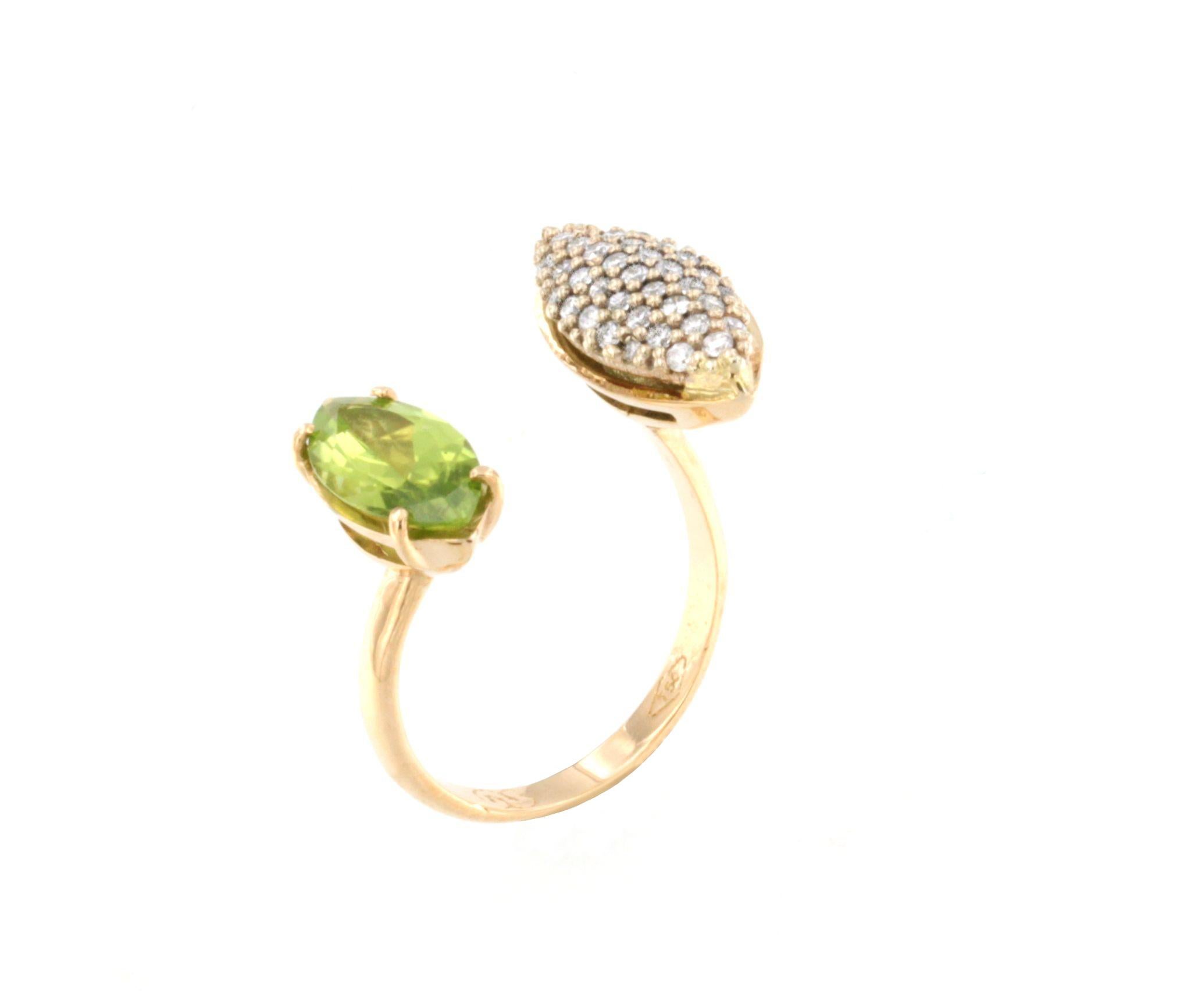 Marquise Cut 18Kt Rose and White Gold with Peridot and White Diamonds Ring For Sale