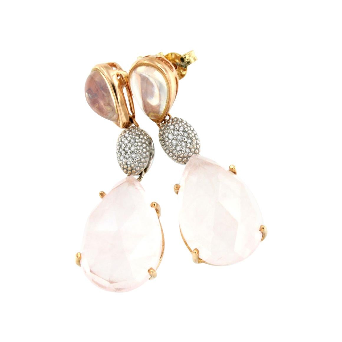 18kt Rose and White Gold with Pink Quartz and White Diamonds Earrings