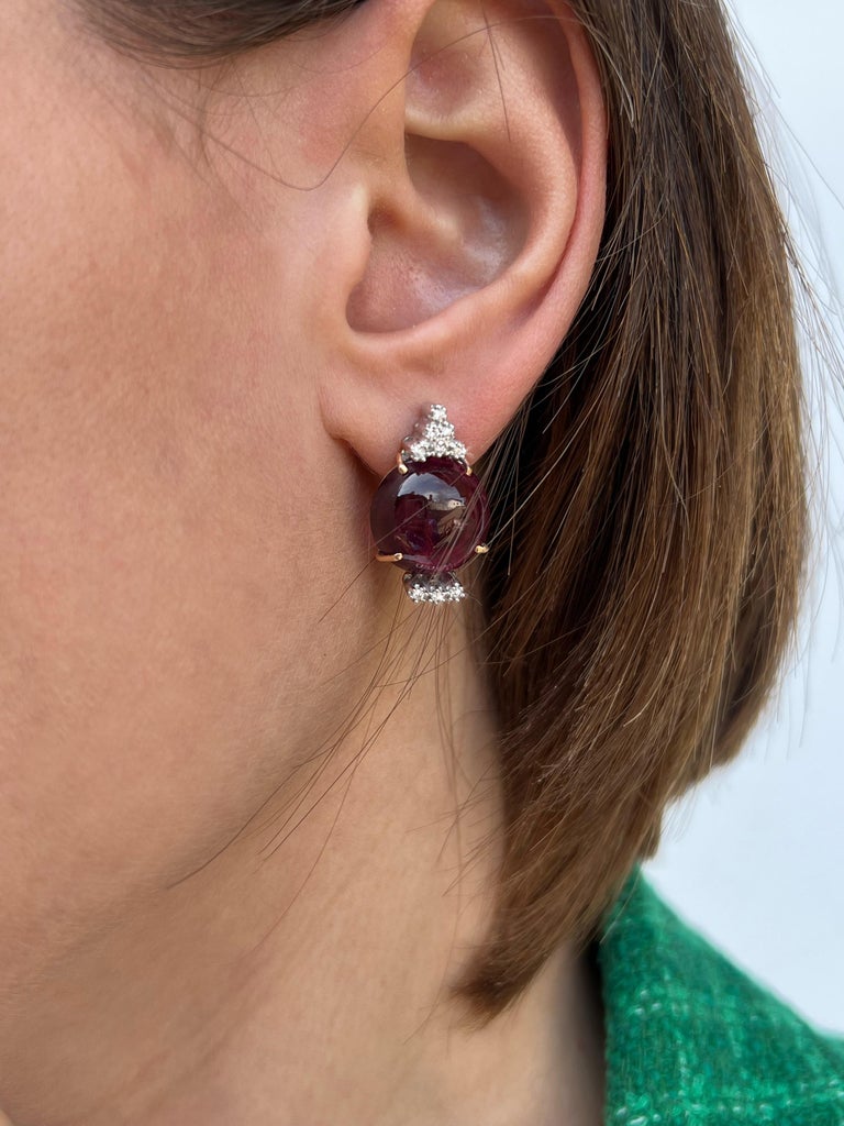 Modern 18kt Rose and White Gold with Pink Tourmaline and White Diamonds Earrings For Sale