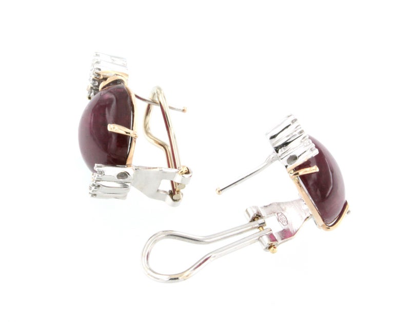 Round Cut 18kt Rose and White Gold with Pink Tourmaline and White Diamonds Earrings For Sale