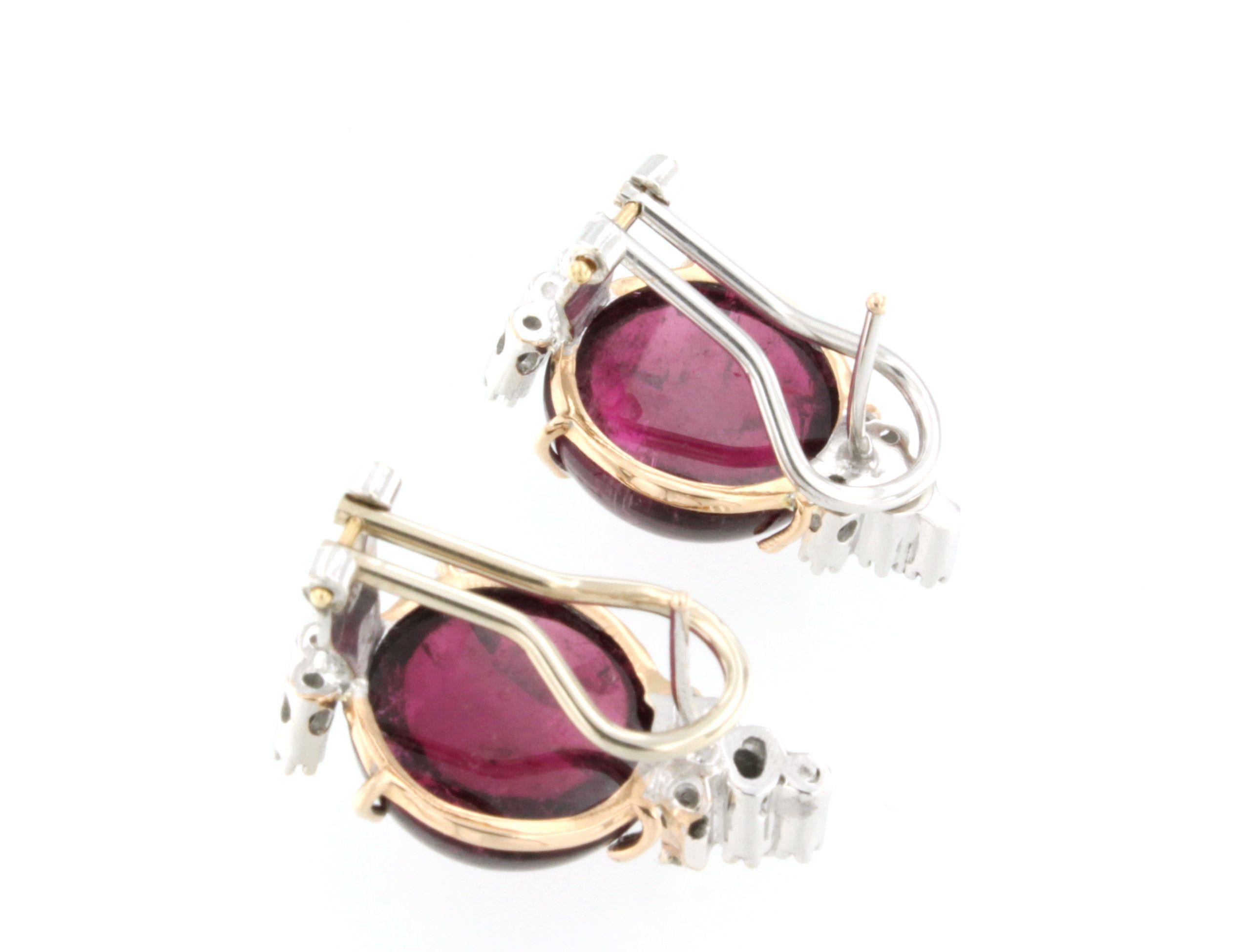 Women's or Men's 18kt Rose and White Gold with Pink Tourmaline and White Diamonds Modern Earrings For Sale