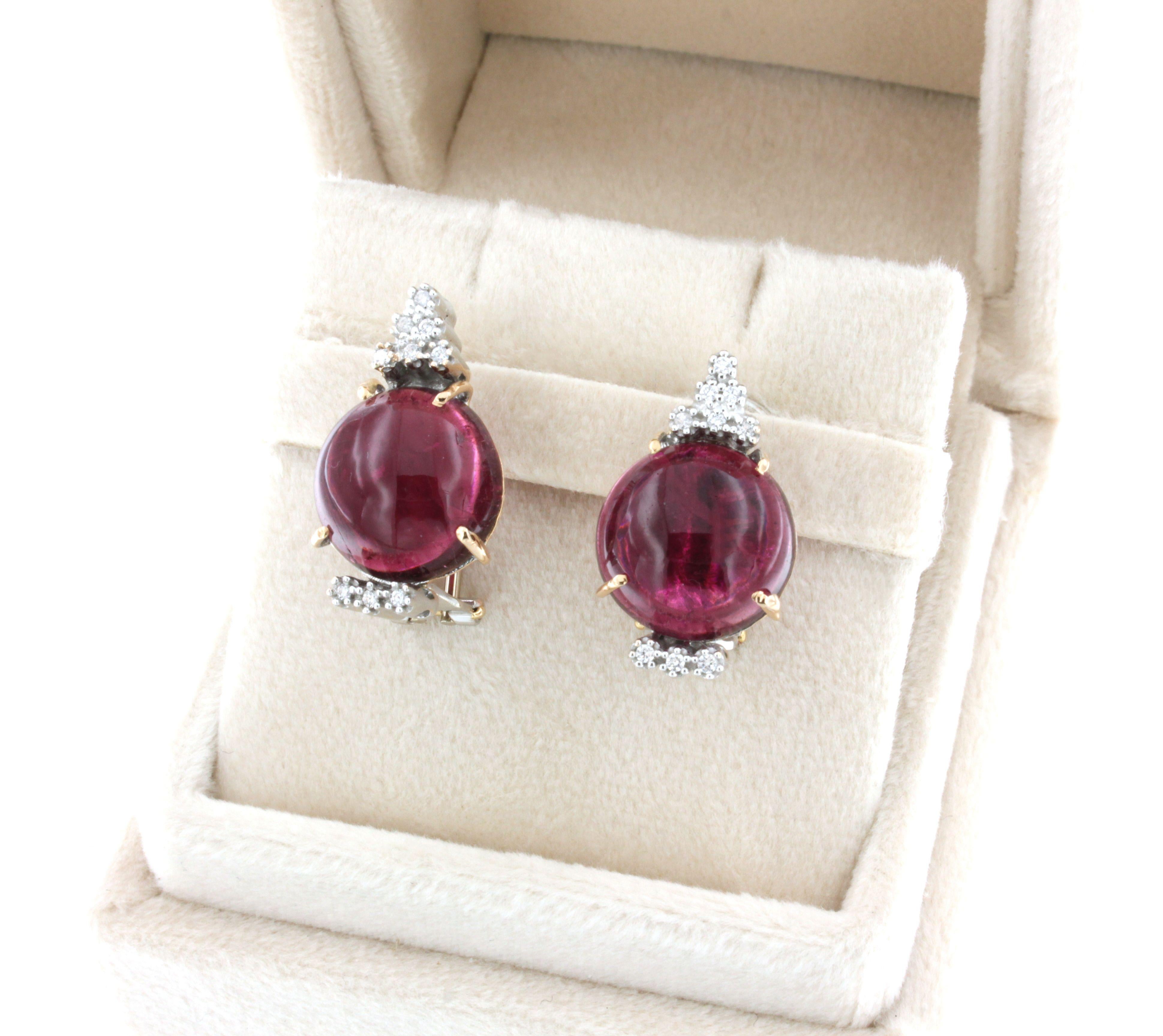 18kt Rose and White Gold with Pink Tourmaline and White Diamonds Modern Earrings For Sale 1