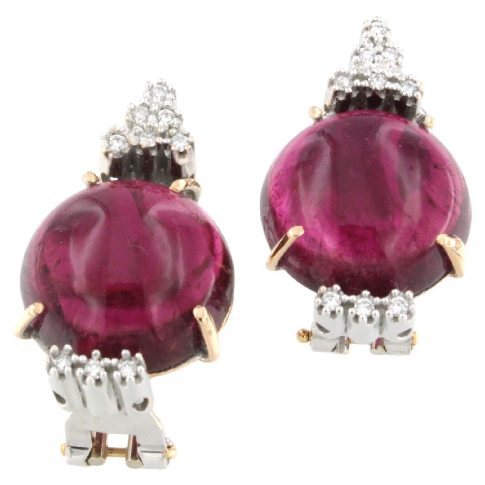 18kt Rose and White Gold with Pink Tourmaline and White Diamonds Modern Earrings
