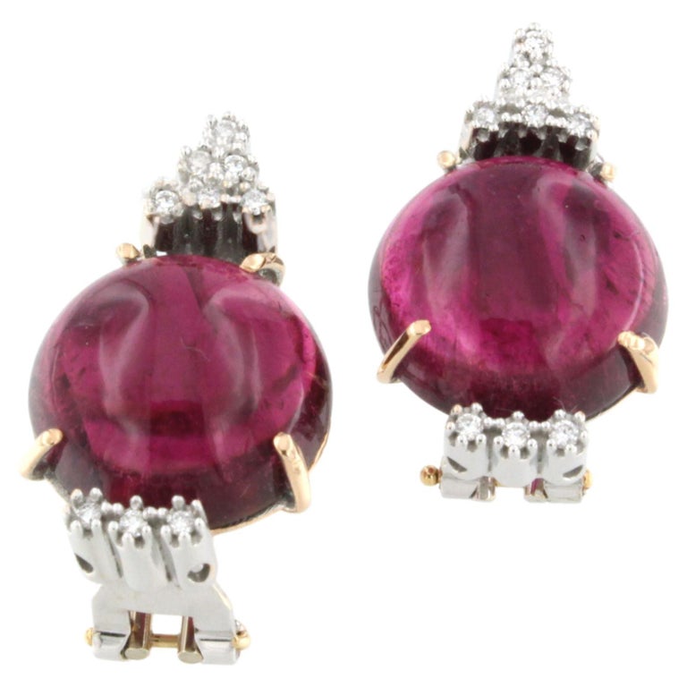 18kt Rose and White Gold with Pink Tourmaline and White Diamonds Earrings For Sale