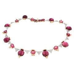 18Kt Rose and White Gold with Pink Tourmaline and White Diamonds Necklase 