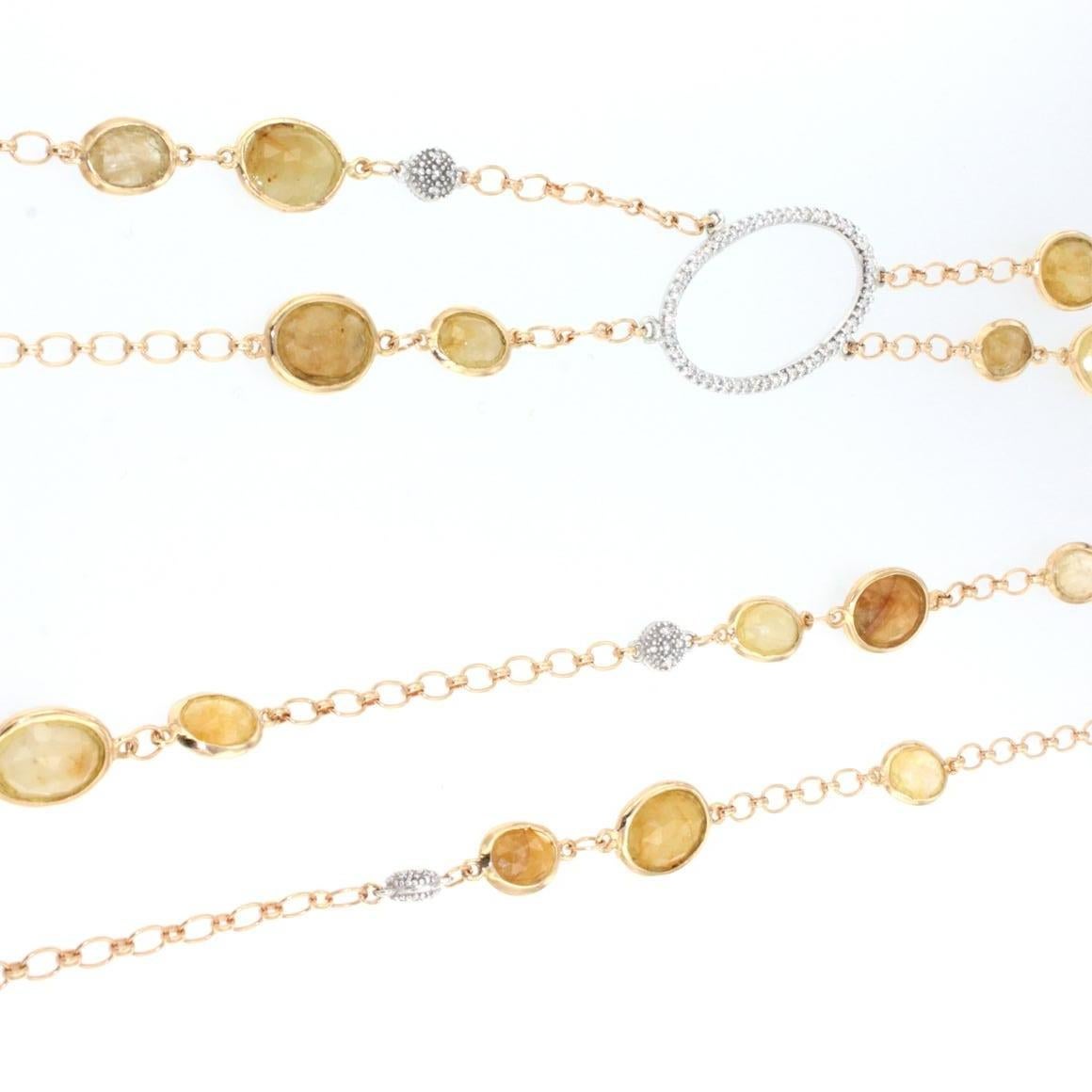Wunderschöne lange Halskette  , intensiv gelber Saphir, sehr schönes und besonderes Design . Hergestellt in Italien von Stanoppi Jewellery seit 1948.

Lange Halskette  aus 18k Roségold mit gelbem Saphir (Ovalschliff, Größe: 8x12 mm)  ) und weiße