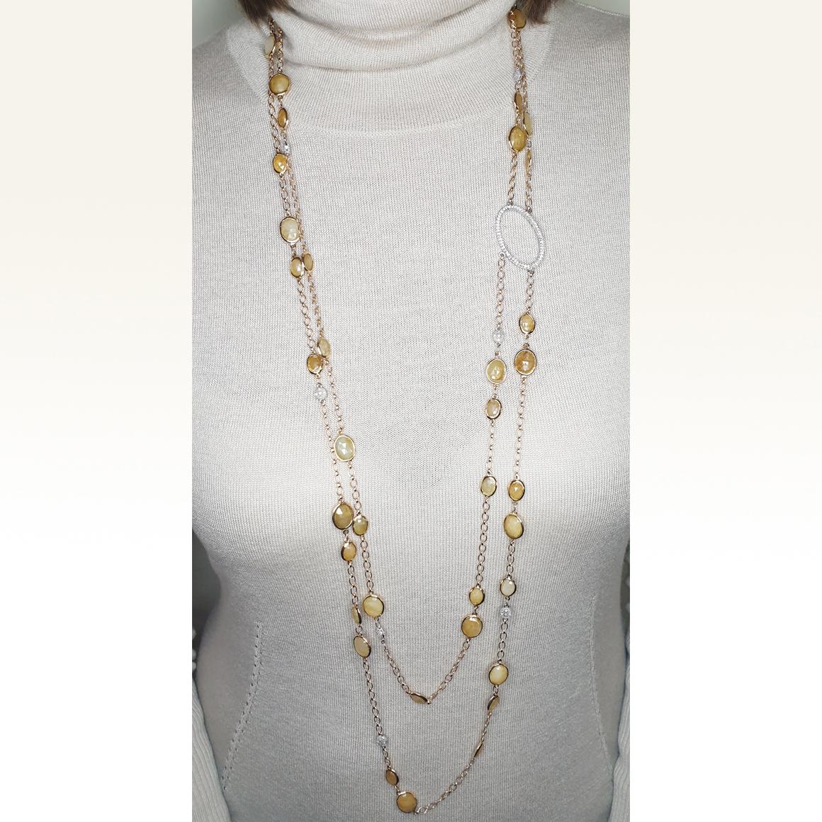 Rose Cut 18kt Rose and White Gold with Yellow Sapphires White Diamonds Modern Necklace For Sale