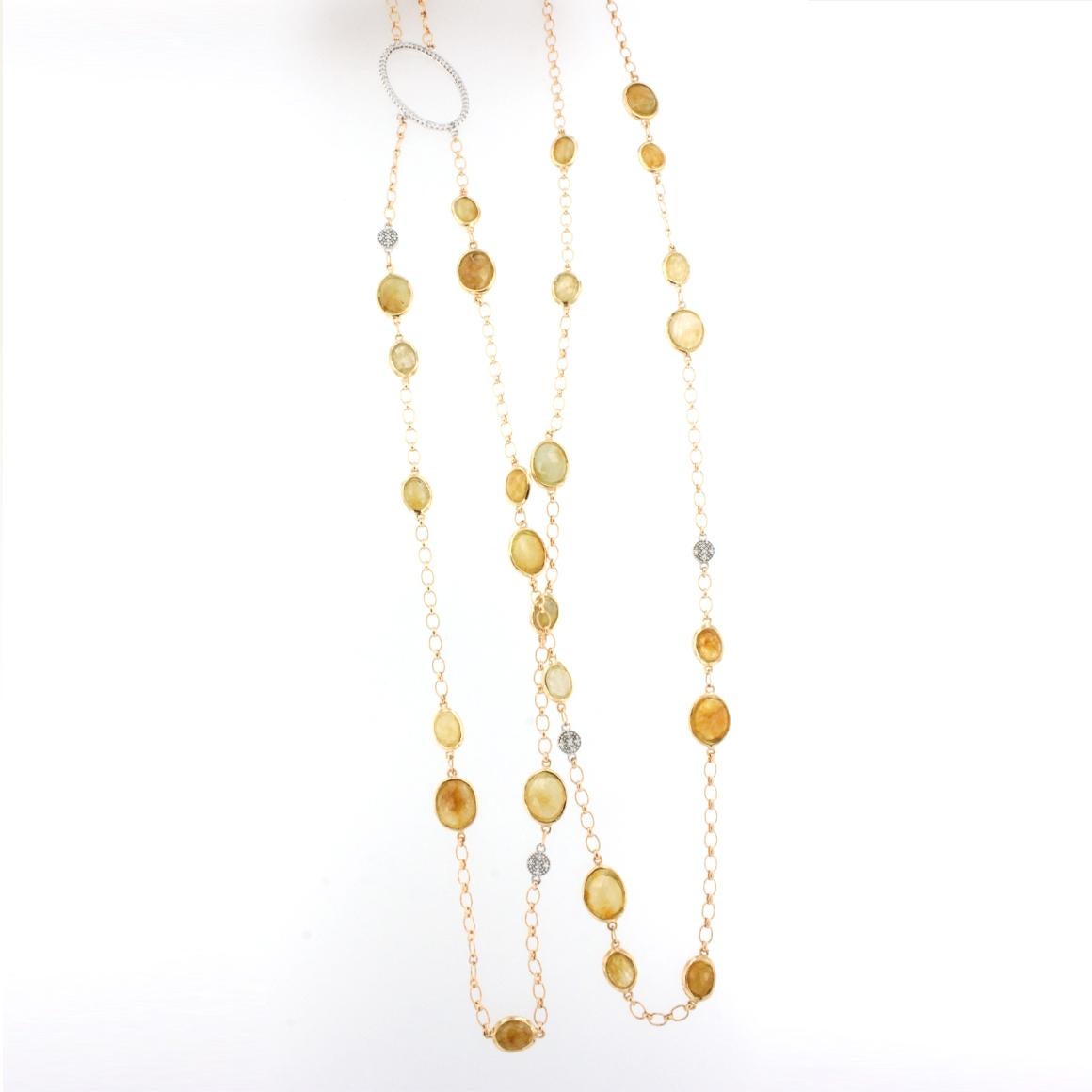 18kt Rose and White Gold with Yellow Sapphires White Diamonds Modern Necklace In New Condition For Sale In GALLARATE, IT