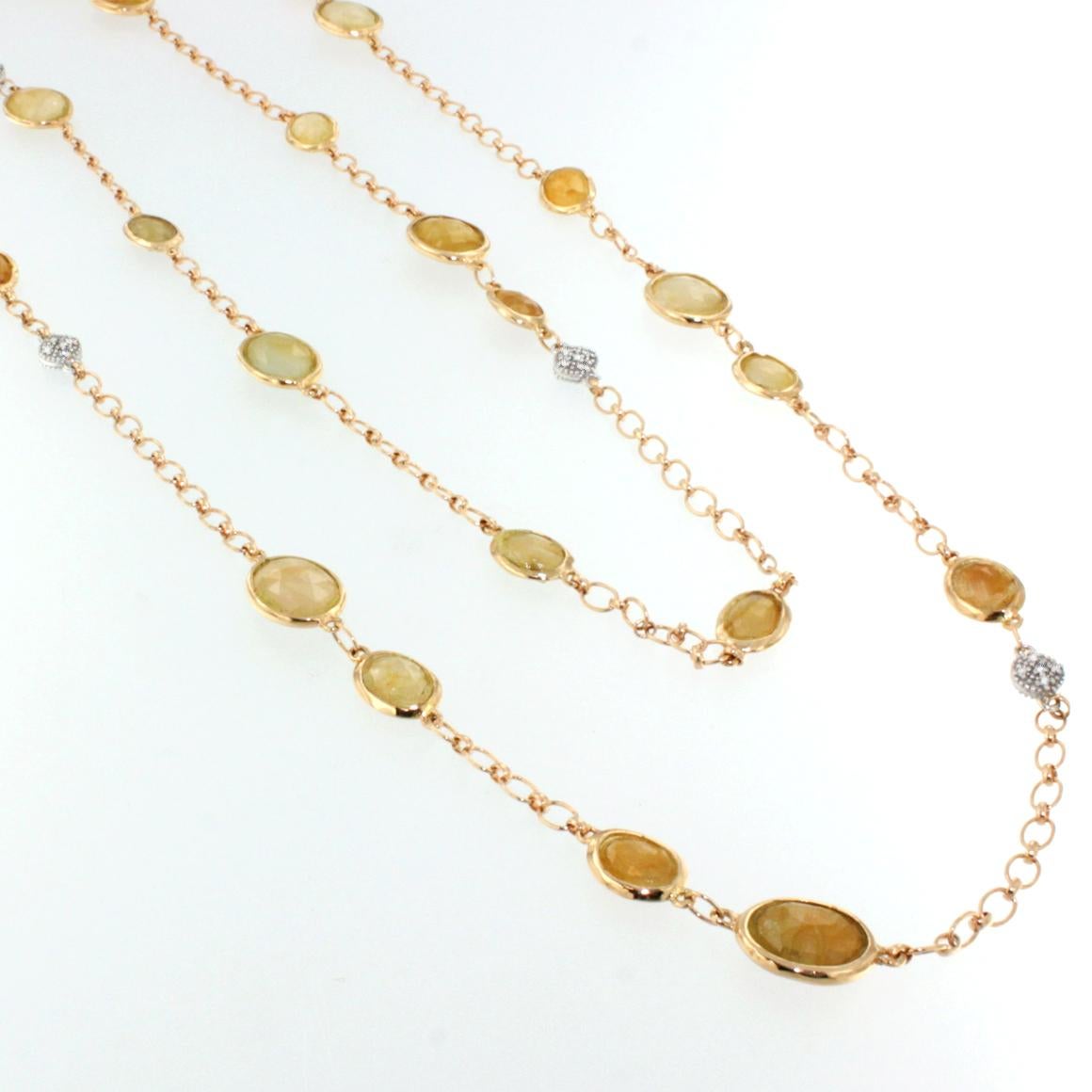 Women's or Men's 18kt Rose and White Gold with Yellow Sapphires White Diamonds Modern Necklace For Sale