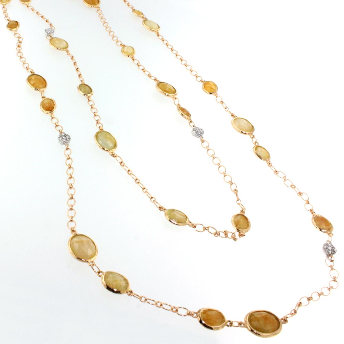 18kt Rose and White Gold with Yellow Sapphires White Diamonds Modern Necklace For Sale 1