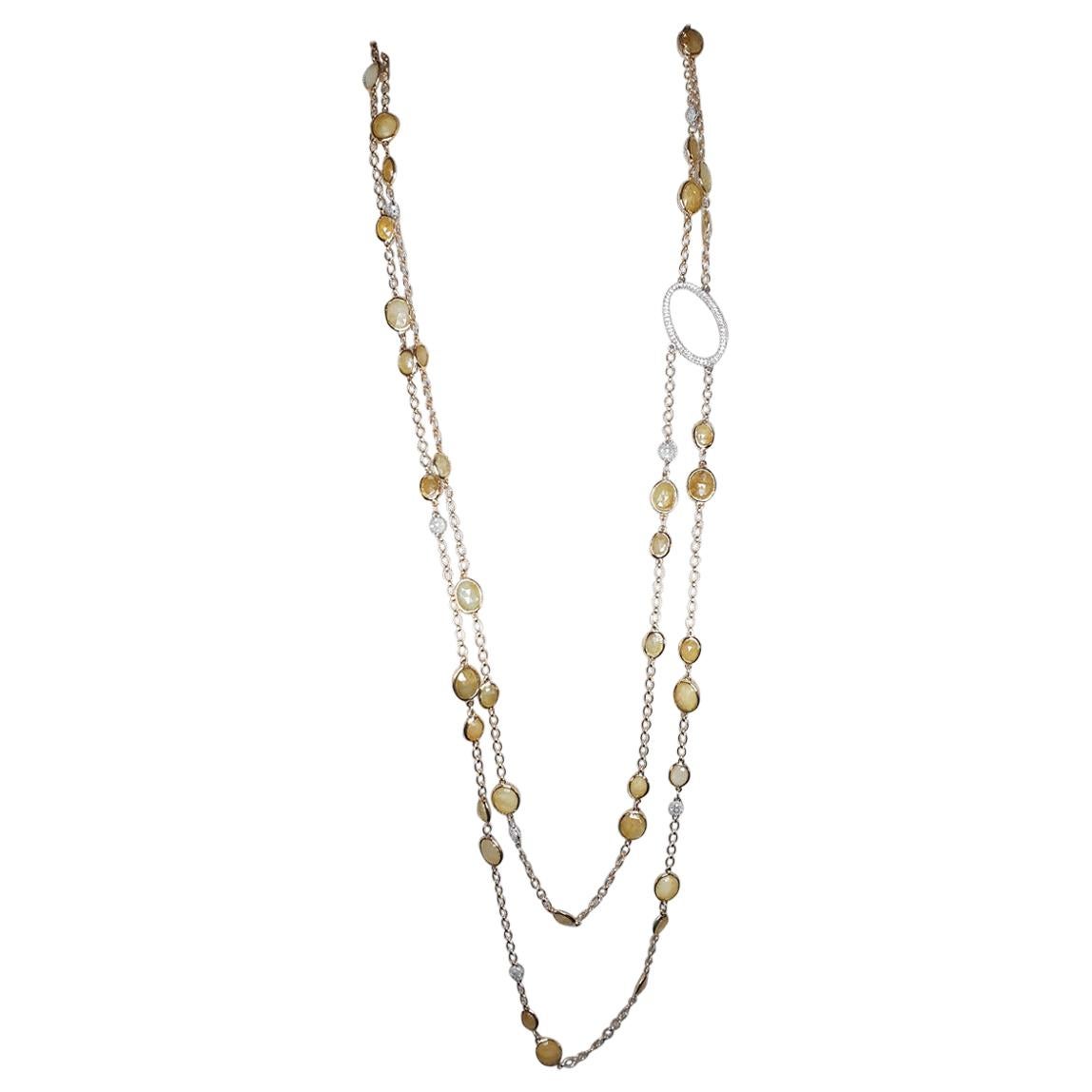 18kt Rose and White Gold with Yellow Sapphires White Diamonds Modern Necklace