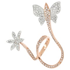 18kt Rose and Yellow Gold 3 Chic Butterfly & Flower Big Ring