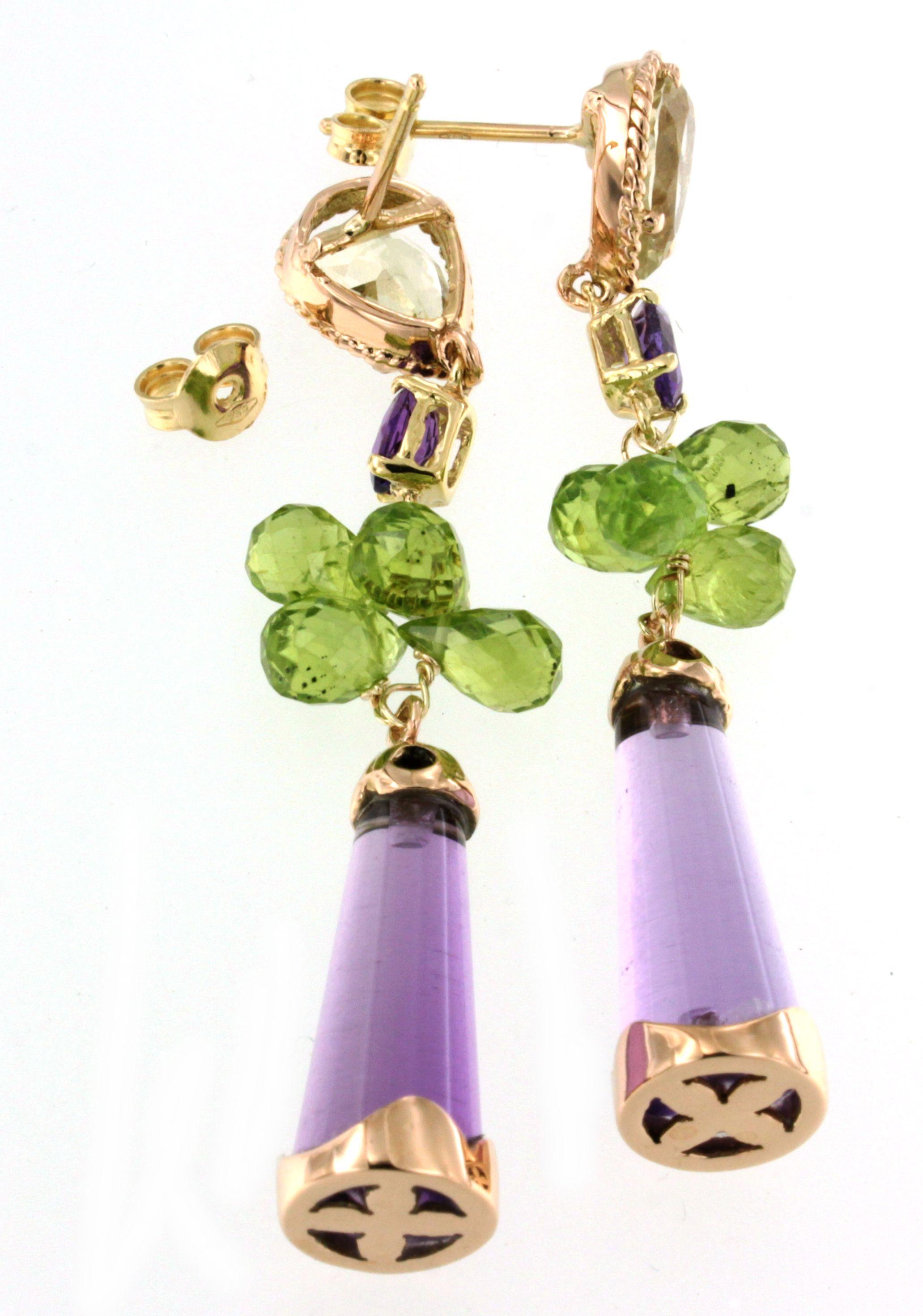 18kt Rose And Yellow Rose Gold  Amethyst Peridots Lemon Quartz Fashion Earrings  In New Condition For Sale In GALLARATE, IT