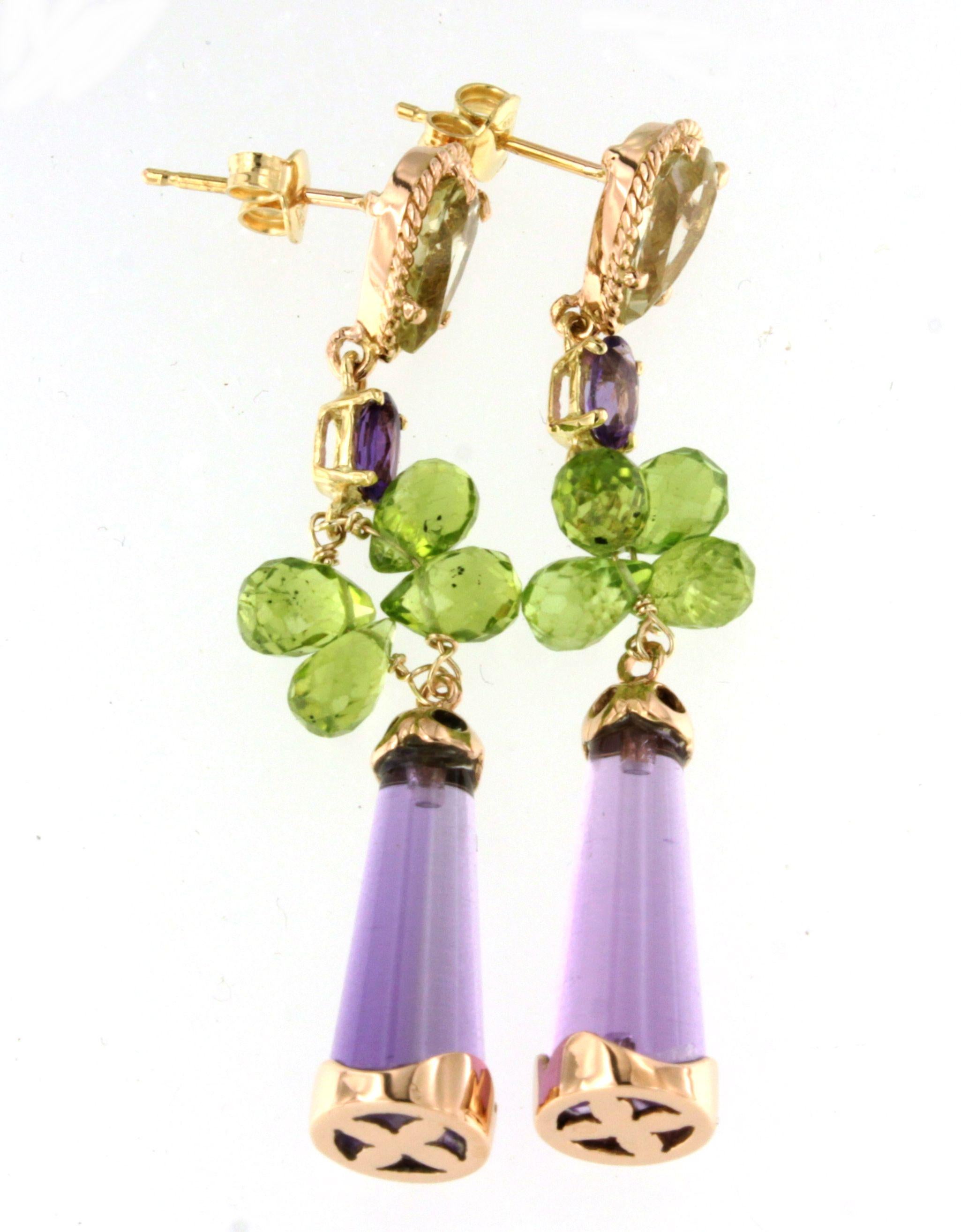 Women's or Men's 18kt Rose And Yellow Rose Gold  Amethyst Peridots Lemon Quartz Fashion Earrings  For Sale