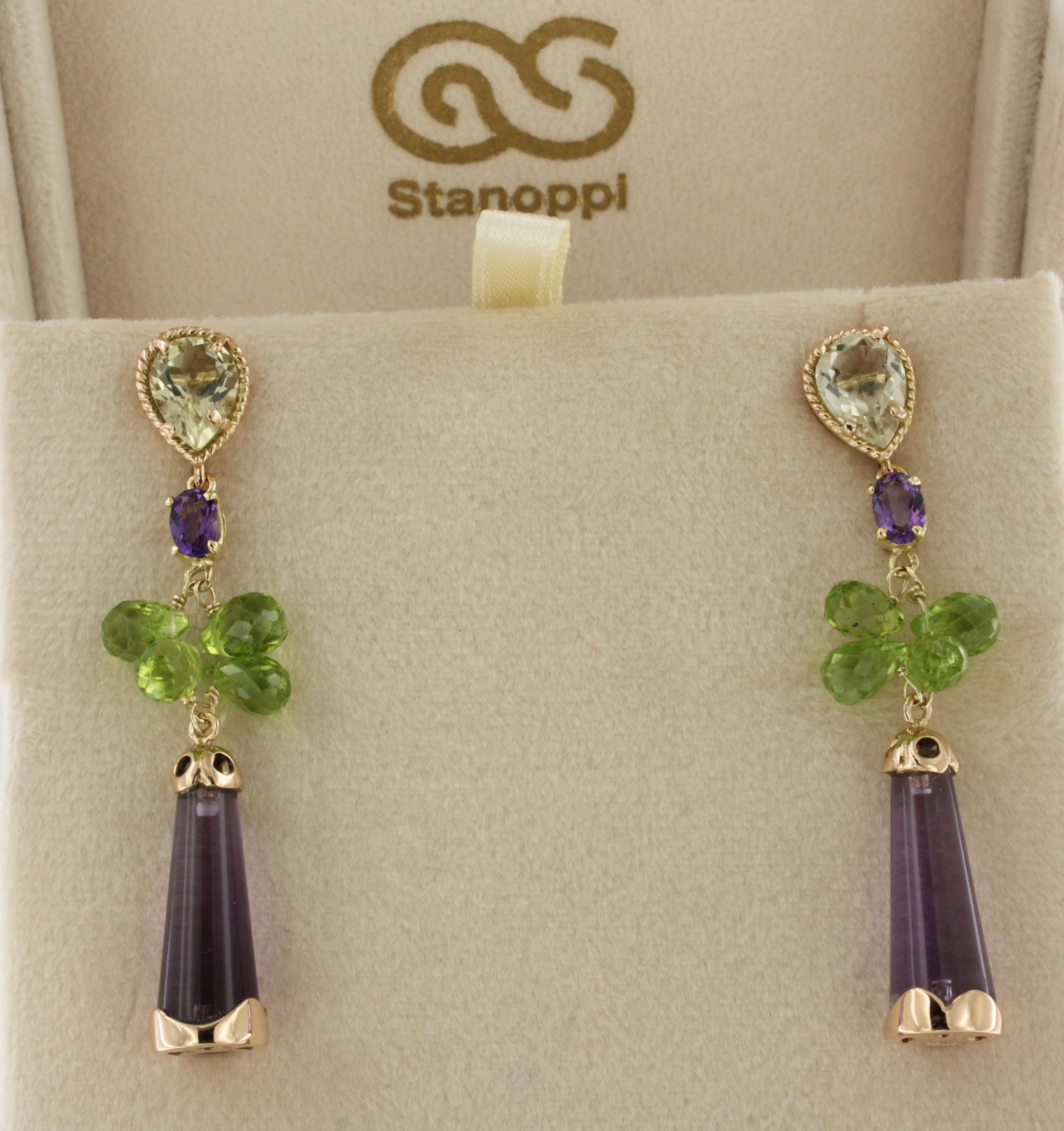 18kt Rose And Yellow Rose Gold  Amethyst Peridots Lemon Quartz Fashion Earrings  For Sale 2
